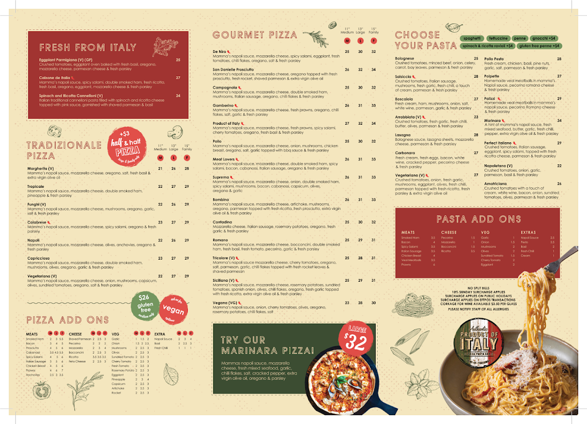 Menu, Product Of Italy Minchinbury