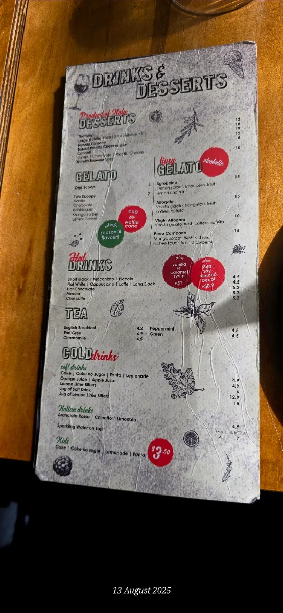 Menu, Product Of Italy Minchinbury