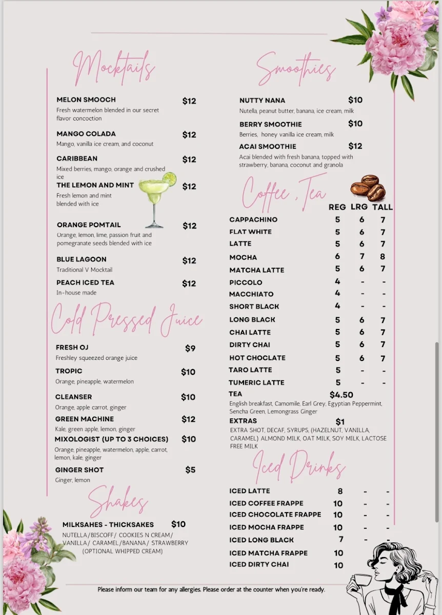 Menu, Cafe 4se7en