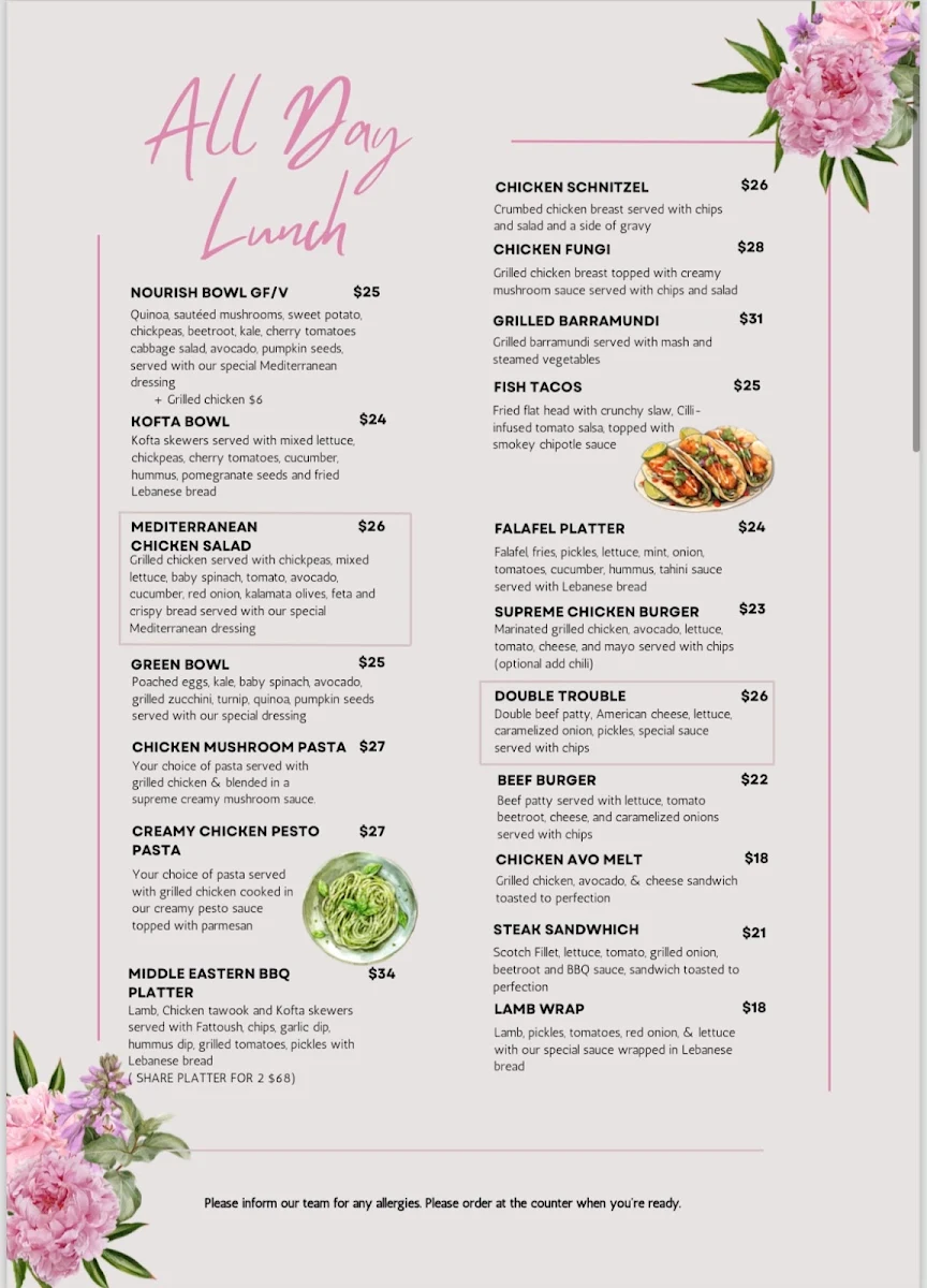 Menu, Cafe 4se7en