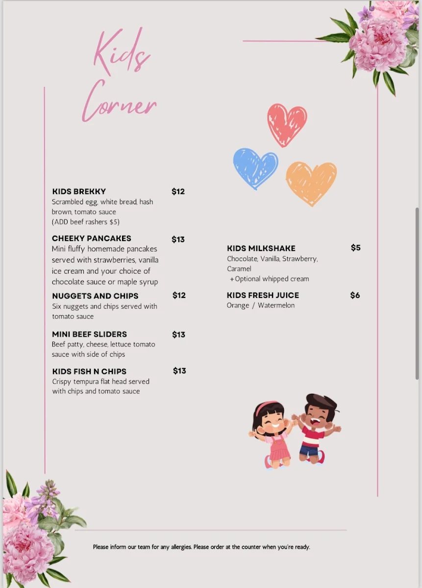 Menu, Cafe 4se7en
