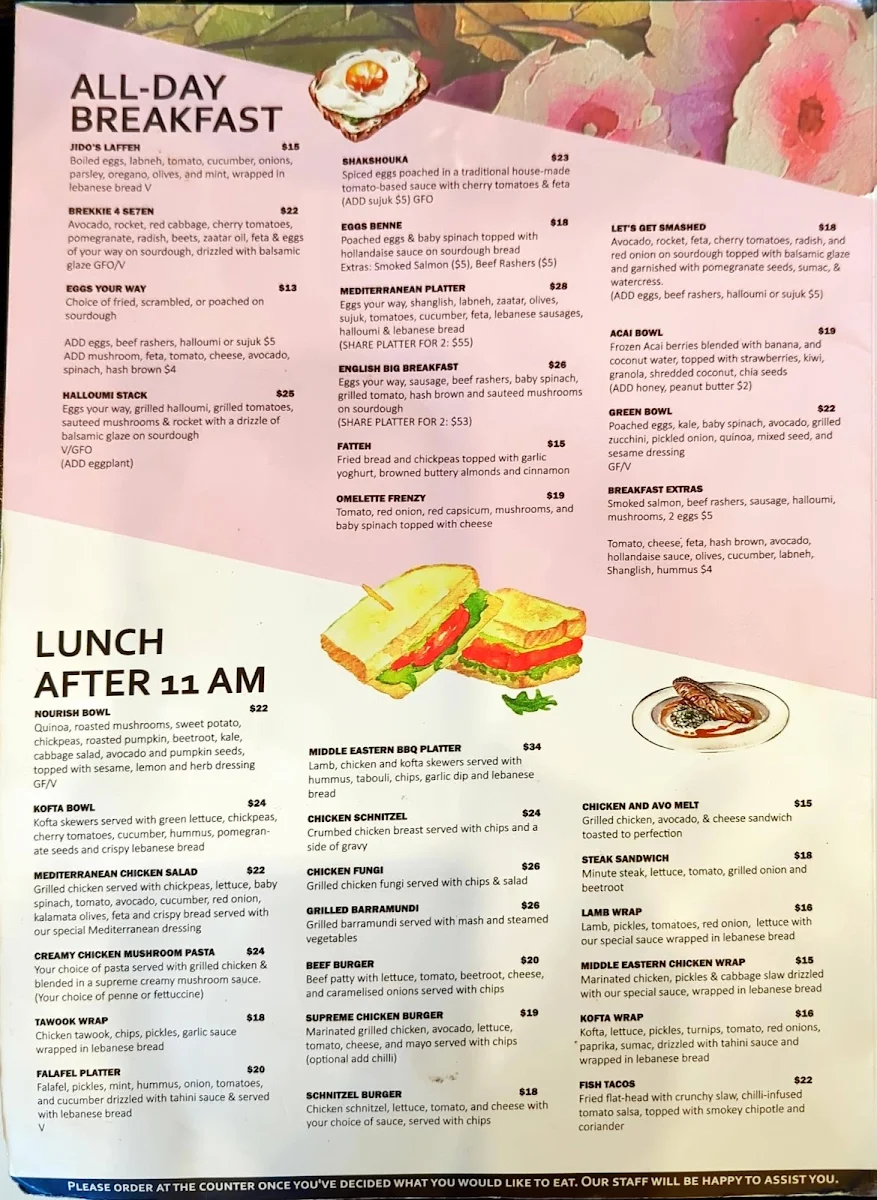 Menu, Cafe 4se7en