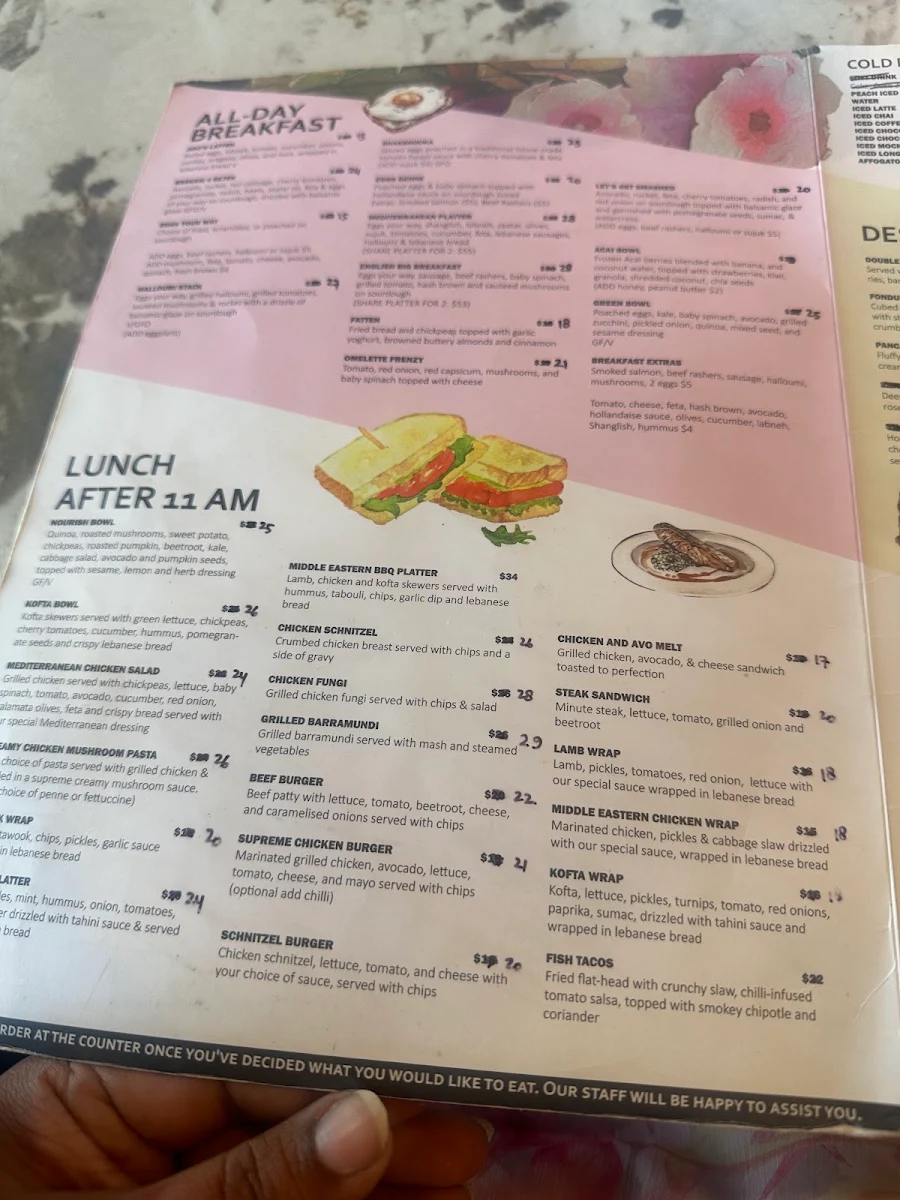 Menu, Cafe 4se7en