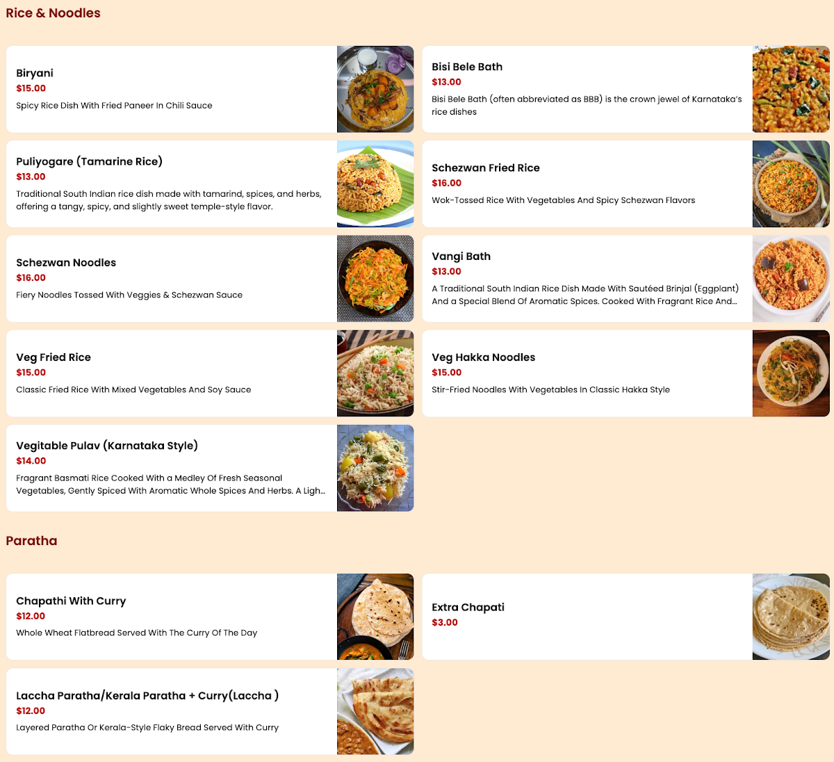 Menu, SV Bhavana Pure Veg | Authentic Bangalore Style Food