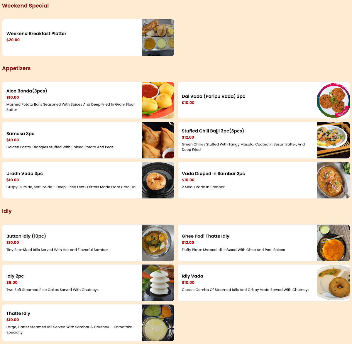 Menu, SV Bhavana Pure Veg | Authentic Bangalore Style Food