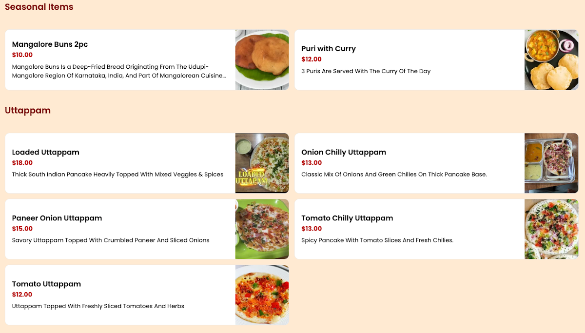 Menu, SV Bhavana Pure Veg | Authentic Bangalore Style Food