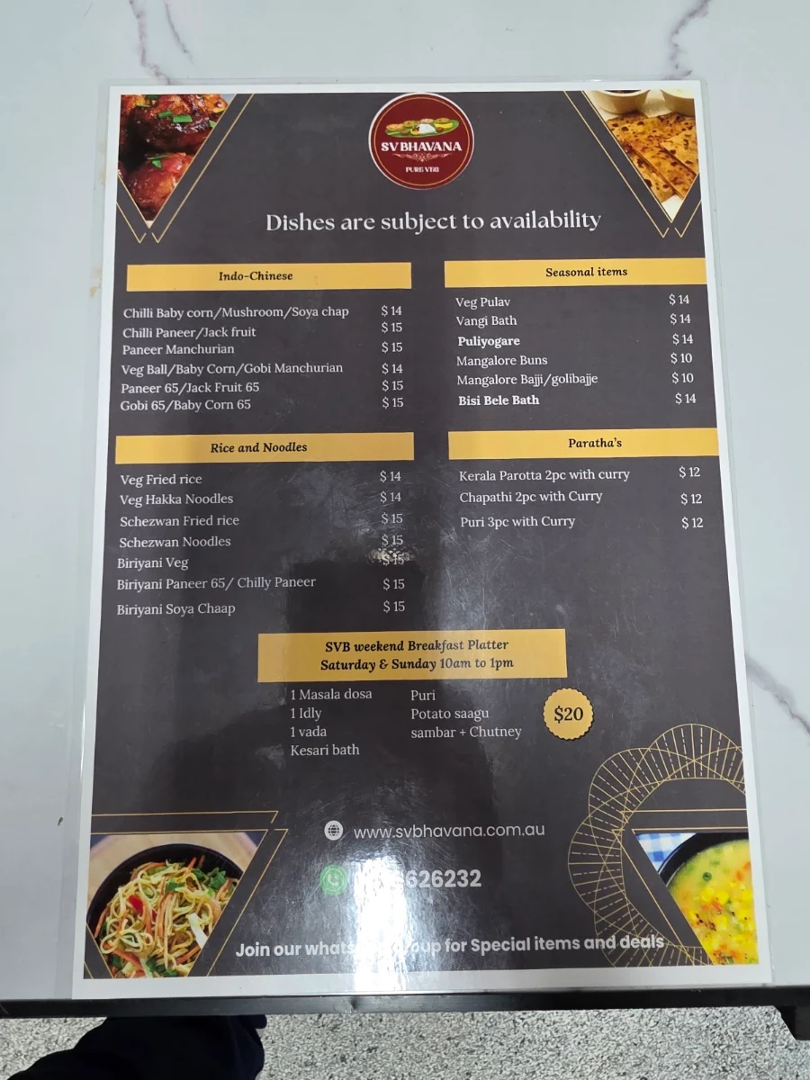 Menu, SV Bhavana Pure Veg | Authentic Bangalore Style Food