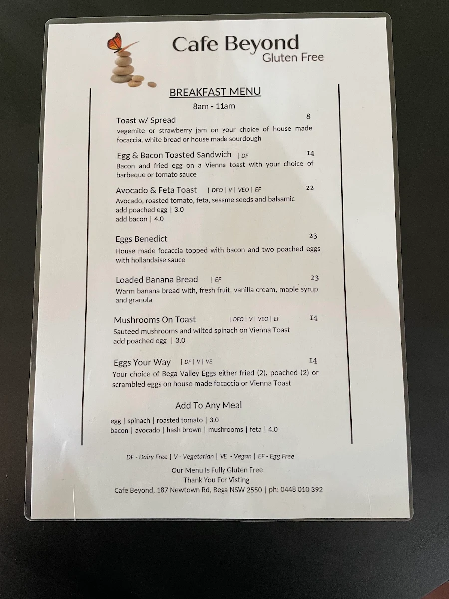 Menu, Cafe Beyond
