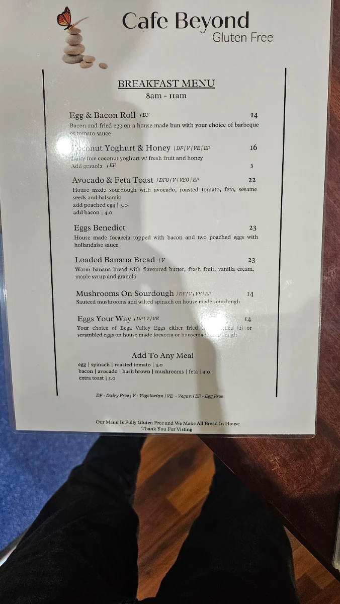 Menu, Cafe Beyond