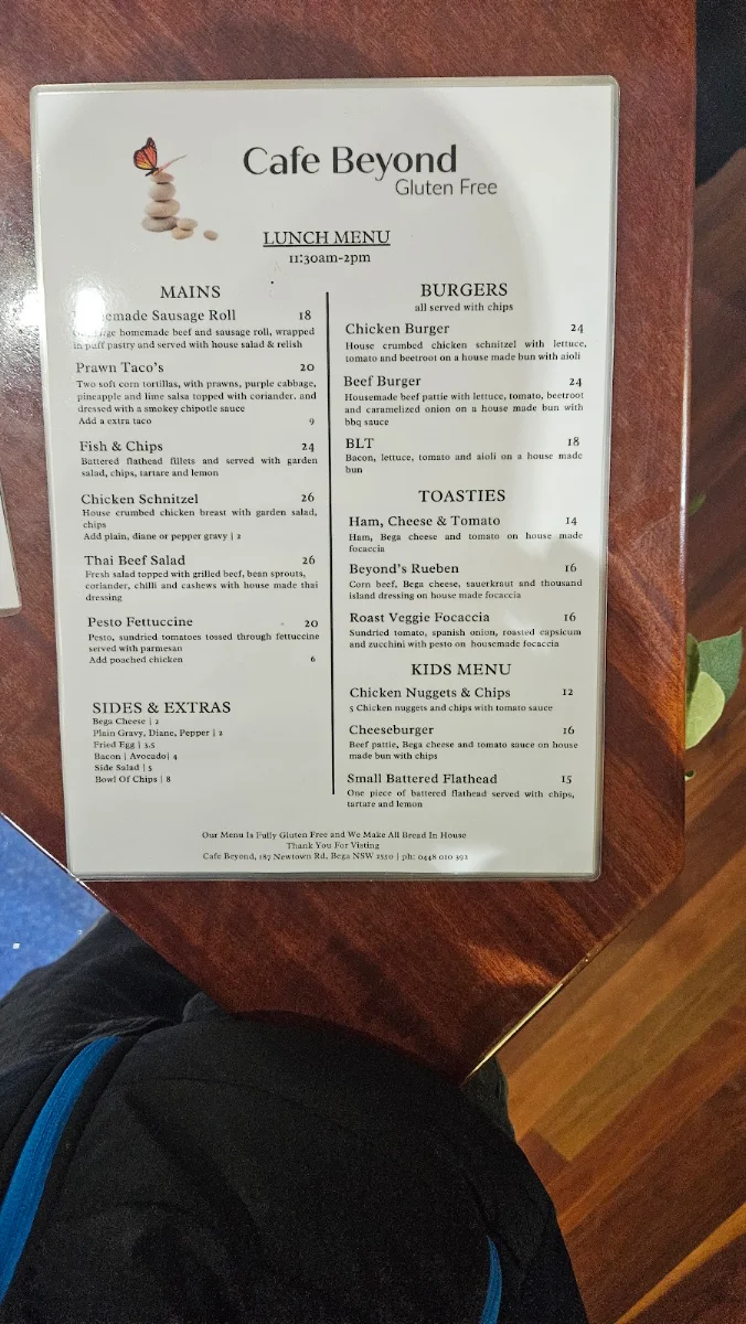 Menu, Cafe Beyond