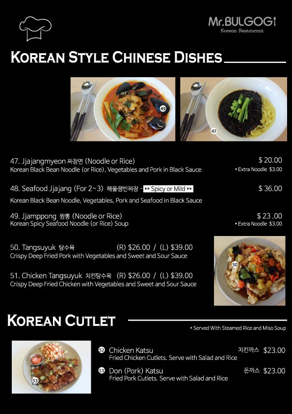 Menu, Mr Bulgogi Korean Restaurant Adelaide CBD