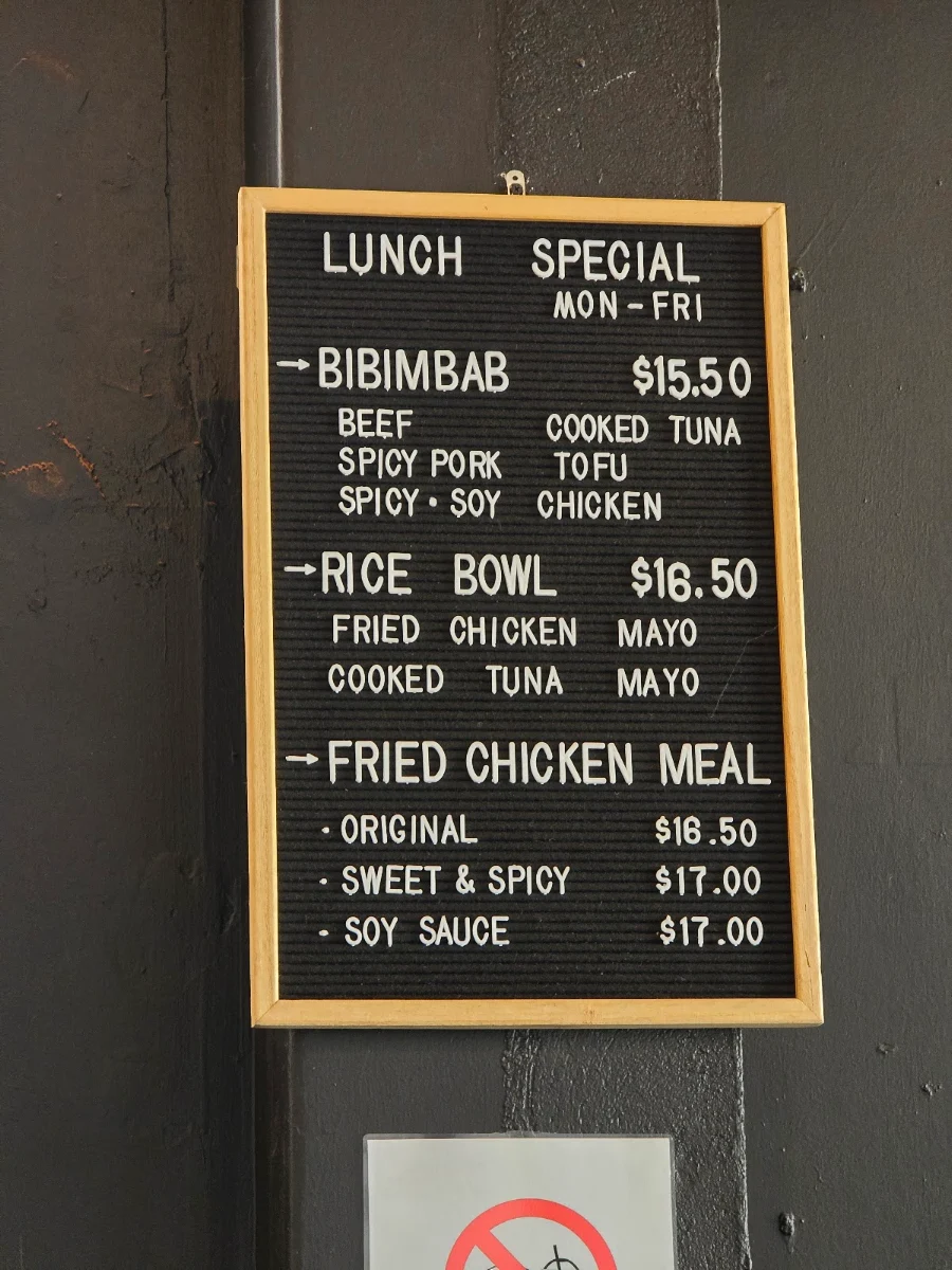 Menu, Mr Bulgogi Korean Restaurant Adelaide CBD