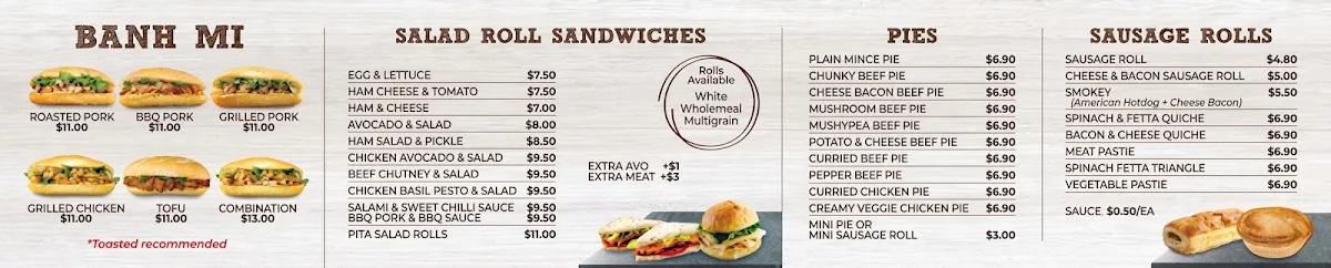 Menu, SG Bakery & Banh Mi, Carseldine