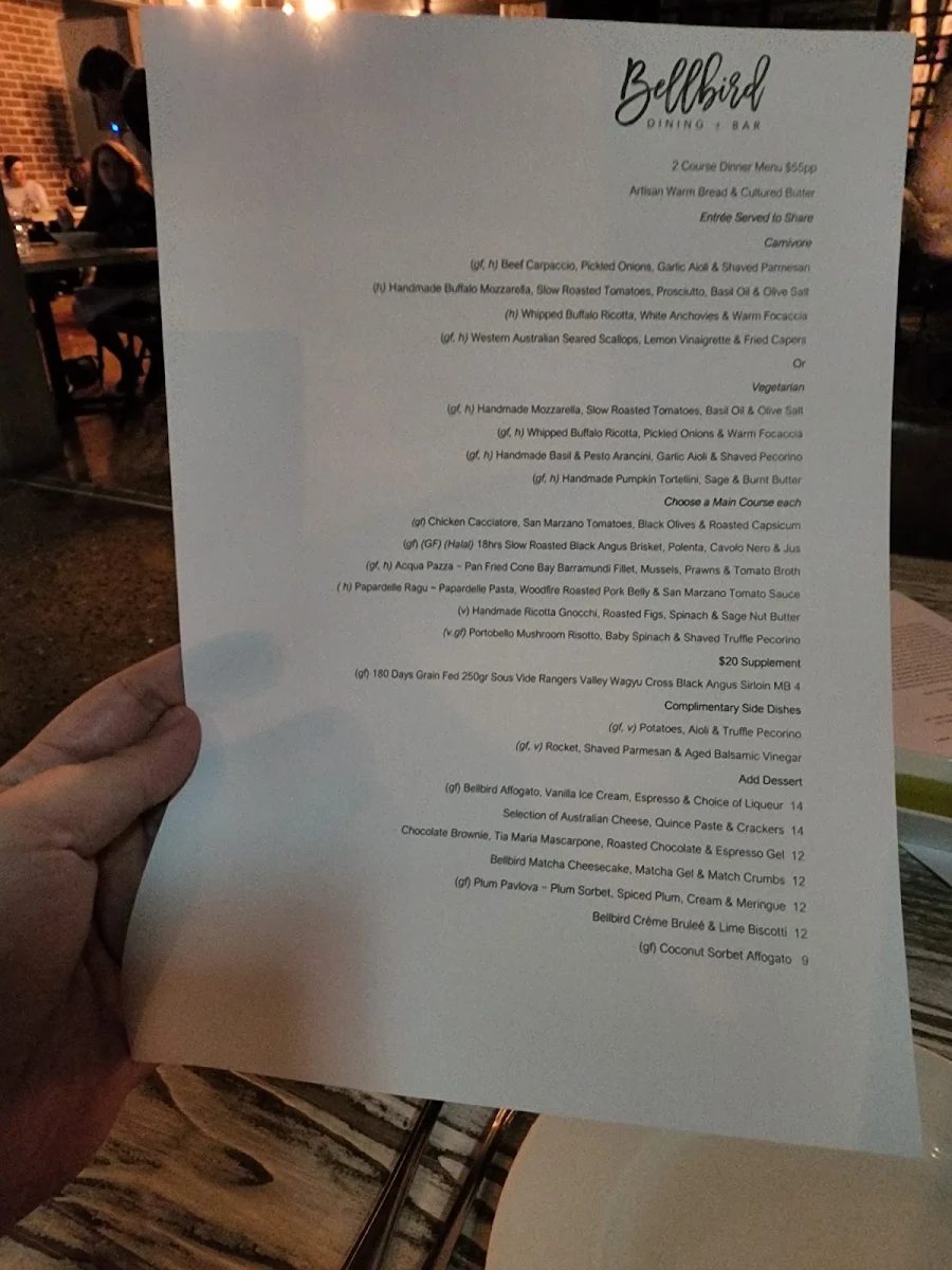 Menu, Bellbird Dining and Bar