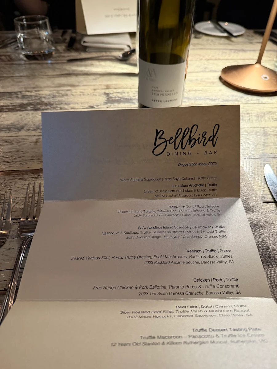 Menu, Bellbird Dining and Bar