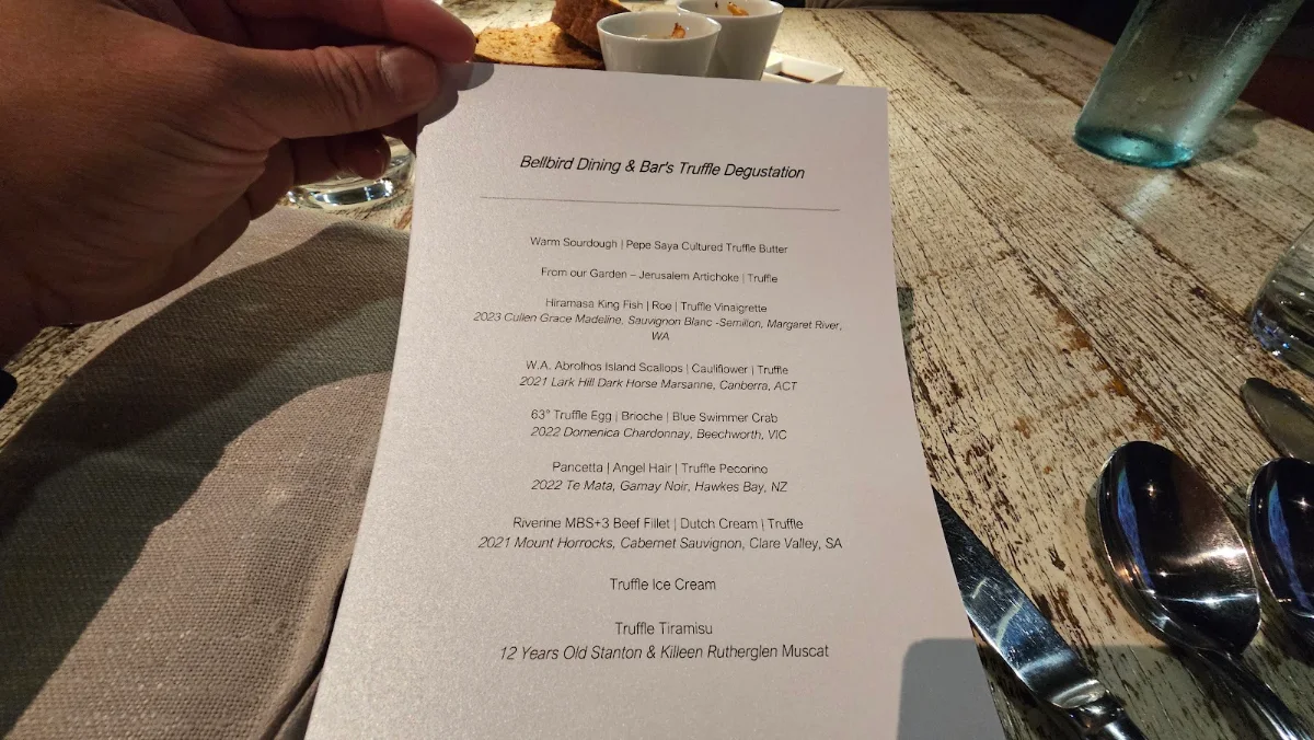 Menu, Bellbird Dining and Bar