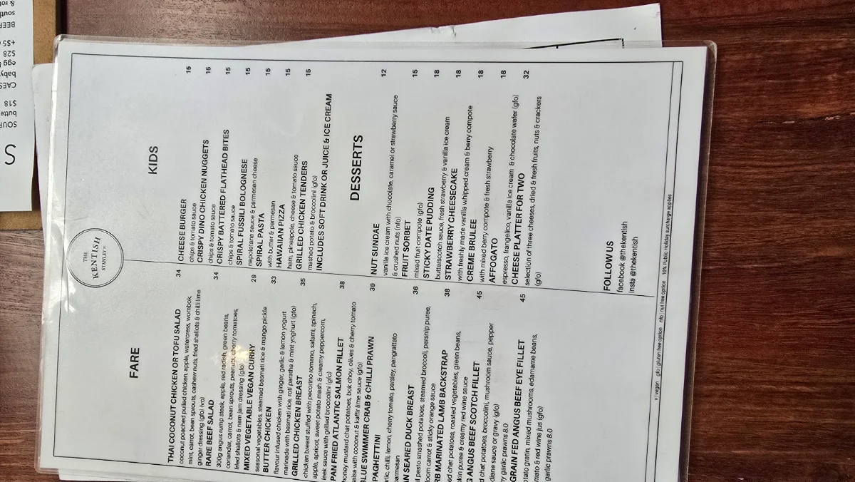 Menu, The Kentish Hotel
