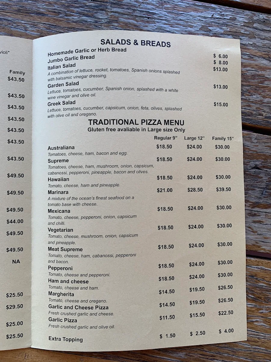 Menu, Mamma's Italian Kitchen