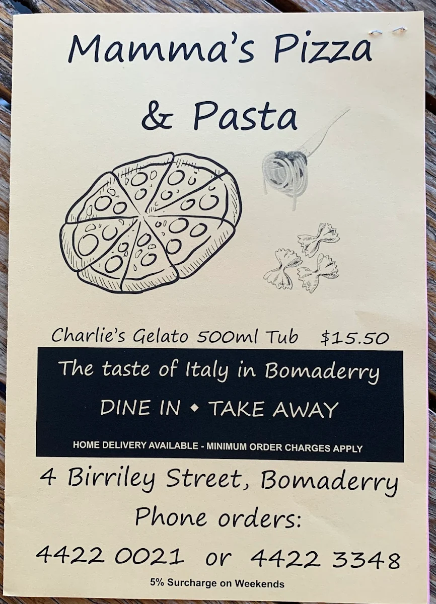 Menu, Mamma's Italian Kitchen