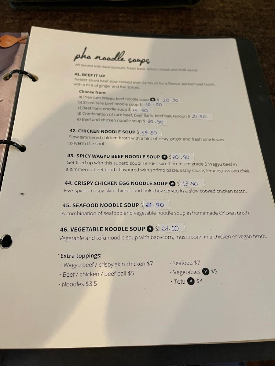 Menu, La Sen Vietnamese Restaurant
