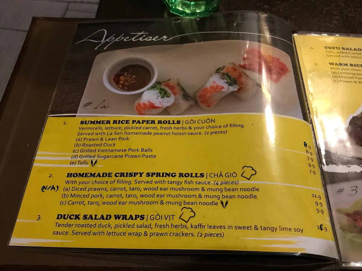 Menu, La Sen Vietnamese Restaurant