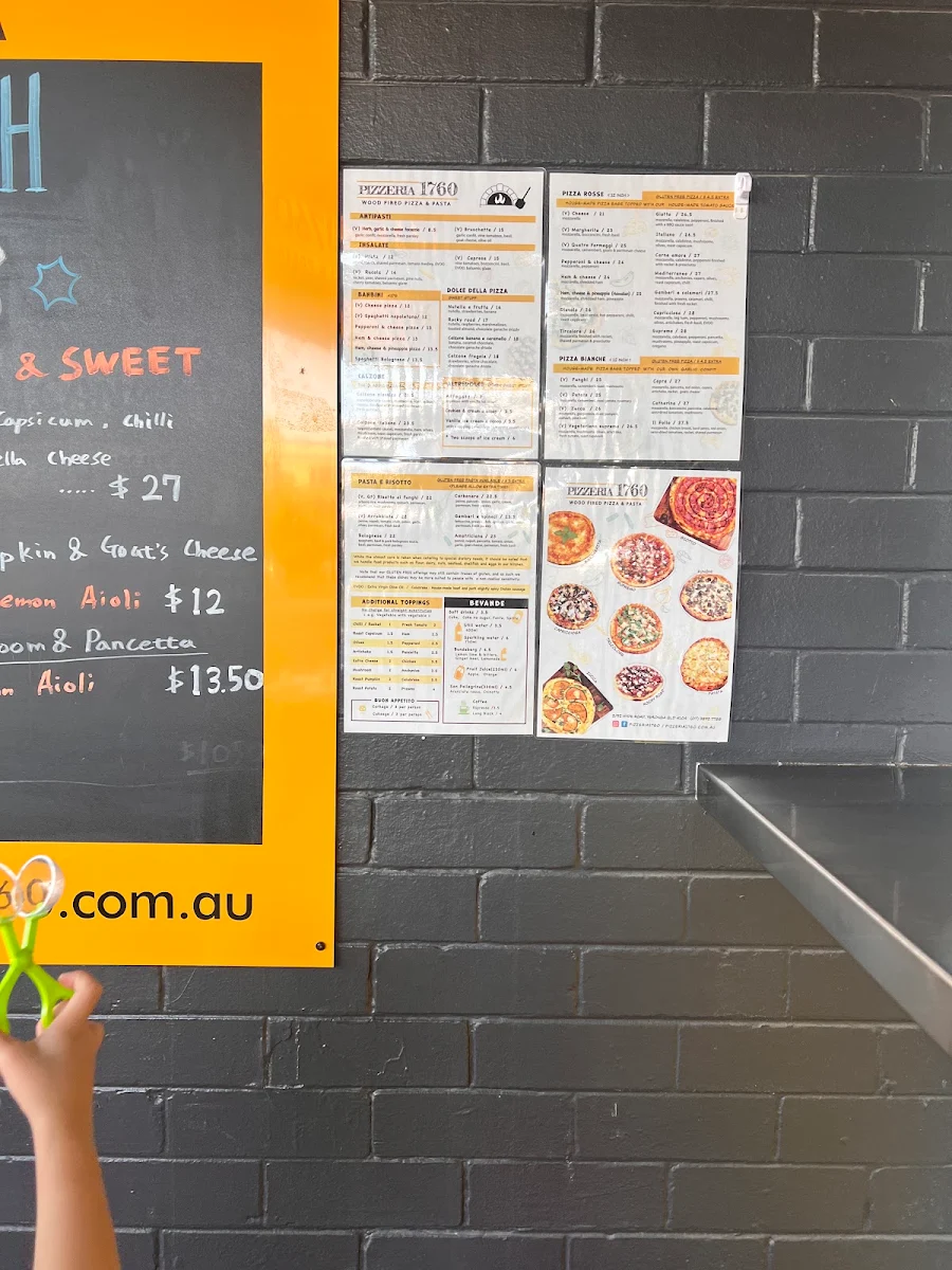 Menu, Pizzeria 1760