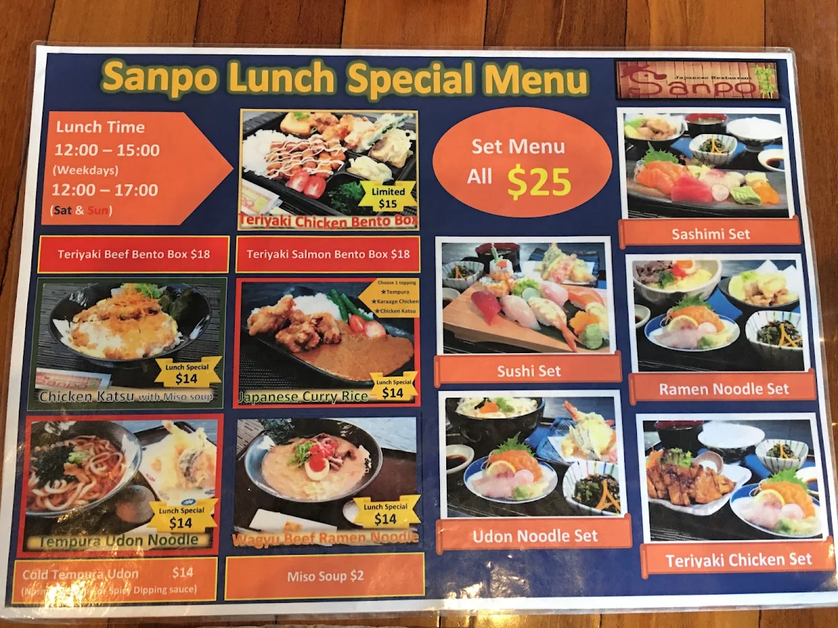 Menu, Sanpo Japanese Restaurant