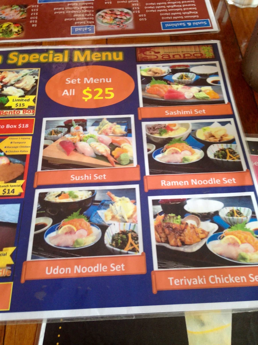 Menu, Sanpo Japanese Restaurant