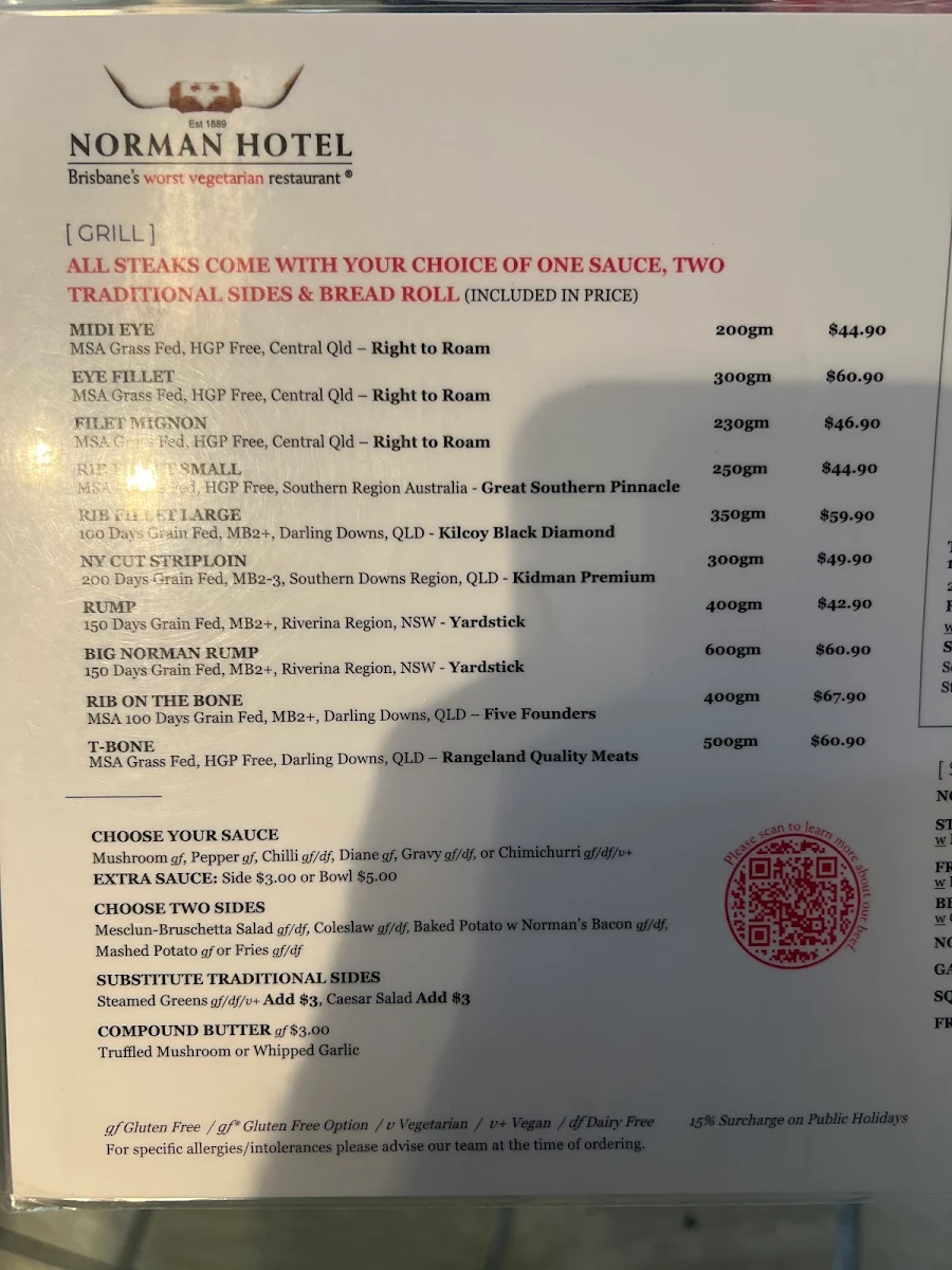 Menu, Norman Hotel