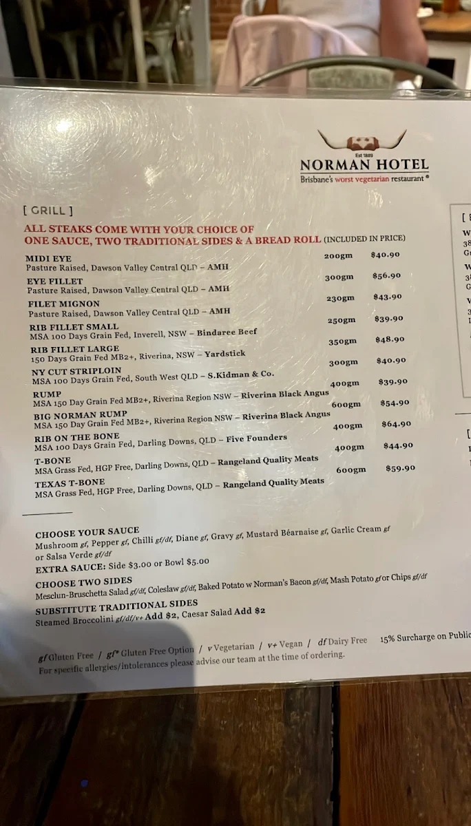 Menu, Norman Hotel