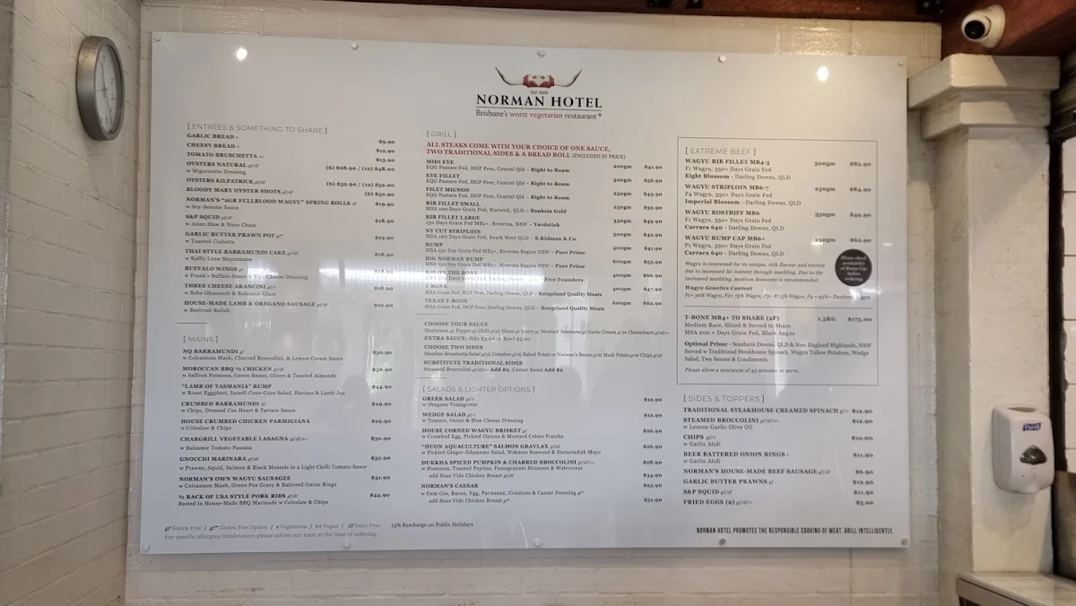Menu, Norman Hotel