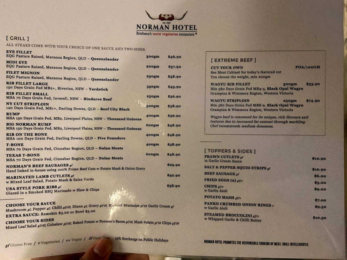 Menu, Norman Hotel