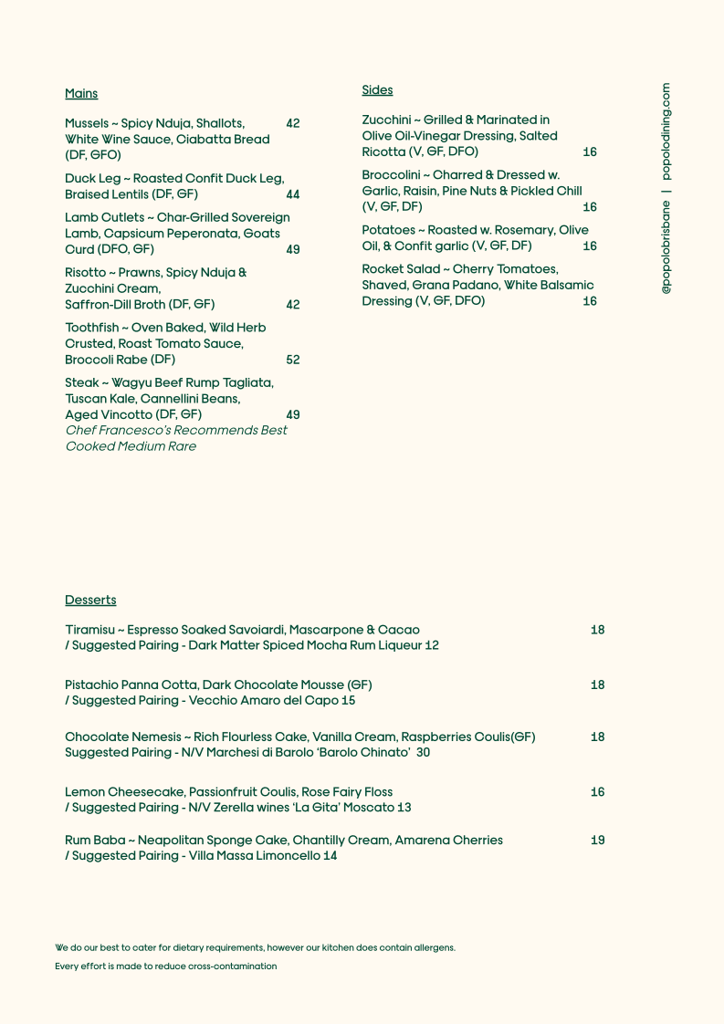Menu, POPOLO