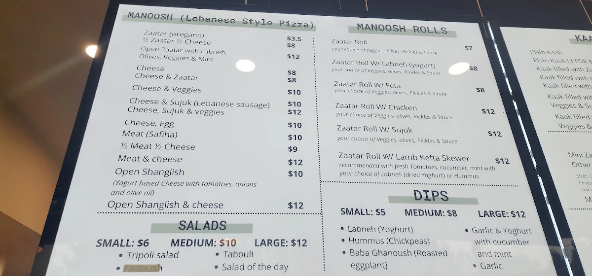 Menu, Tripoli Pizza