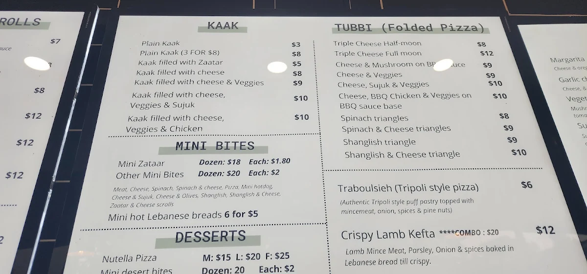 Menu, Tripoli Pizza