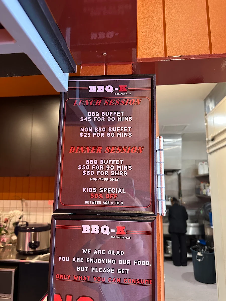 Menu, BBQ-K Endeavour Hills