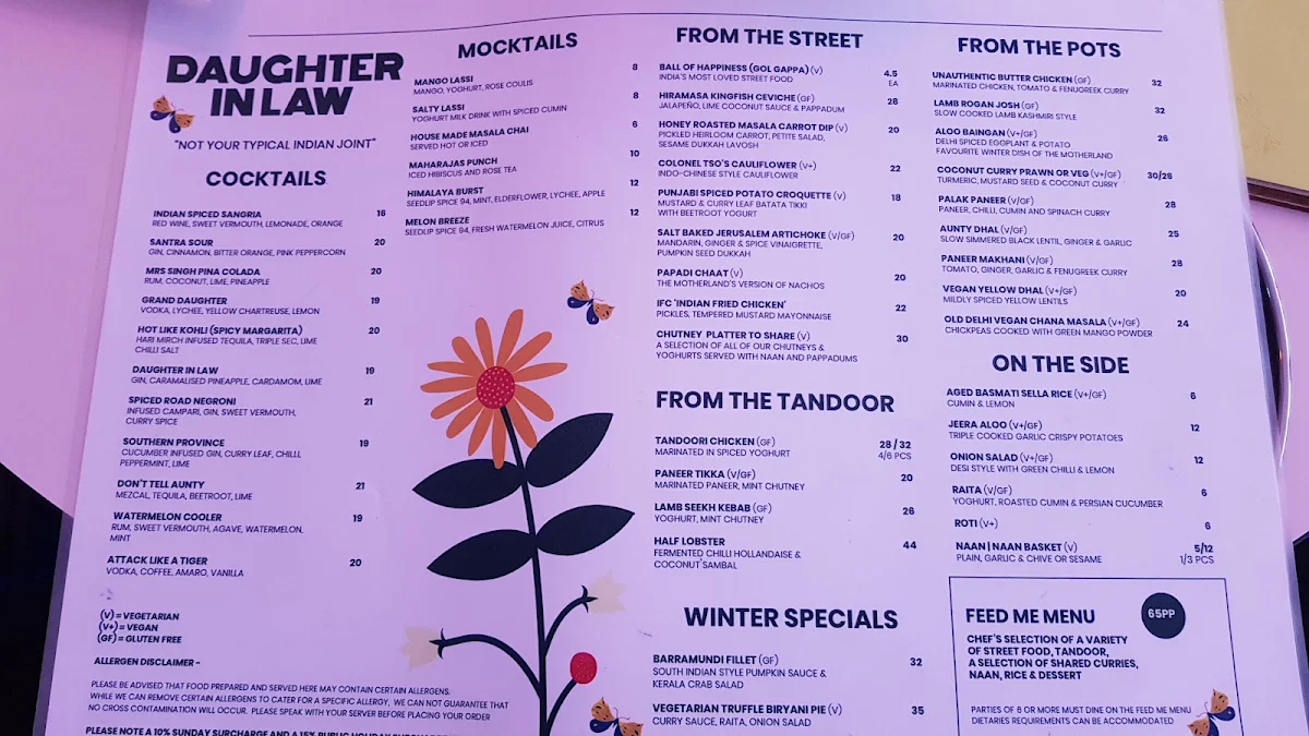 Menu, Daughter In Law Melbourne CBD