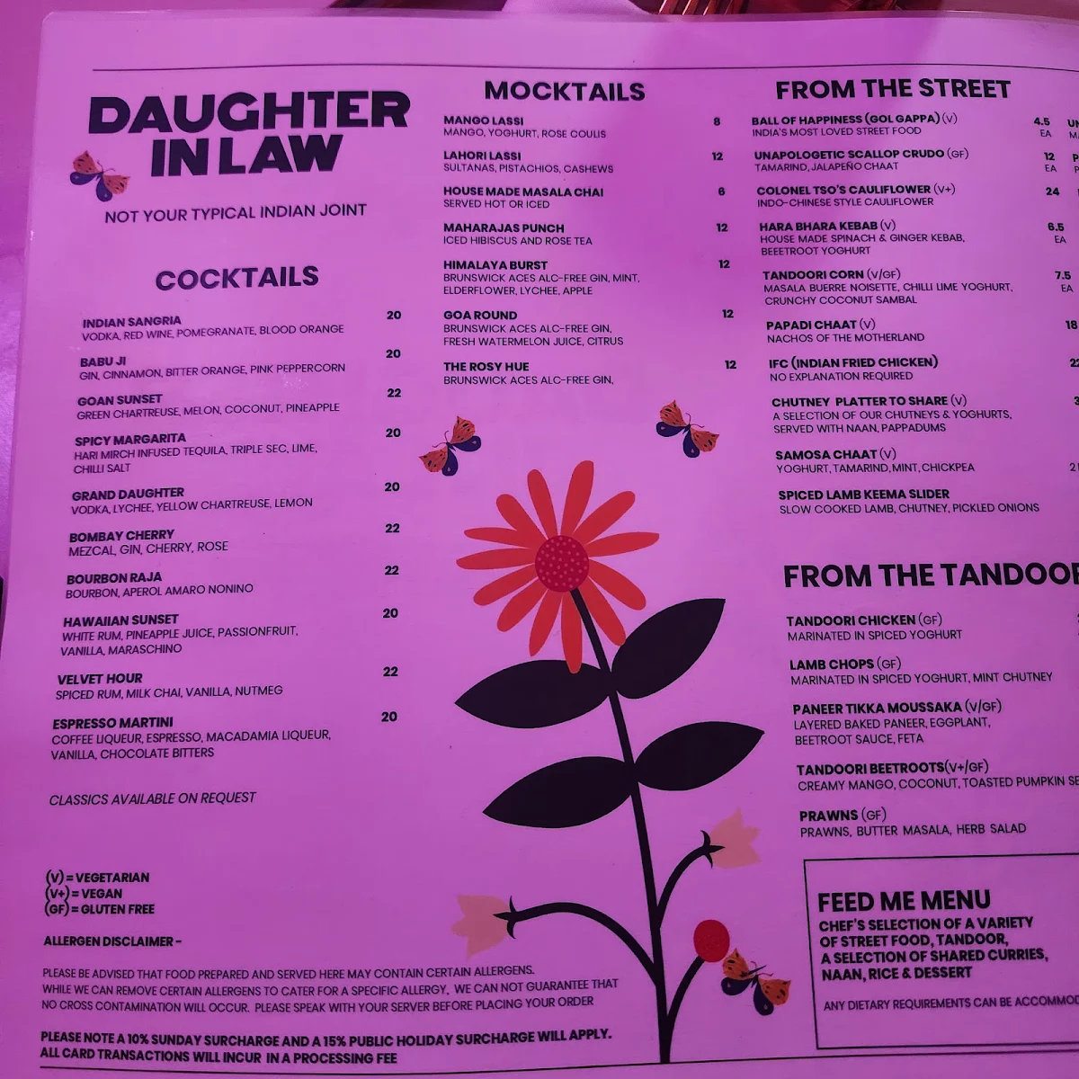 Menu, Daughter In Law Melbourne CBD