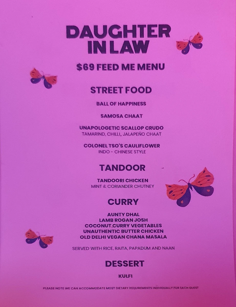 Menu, Daughter In Law Melbourne CBD