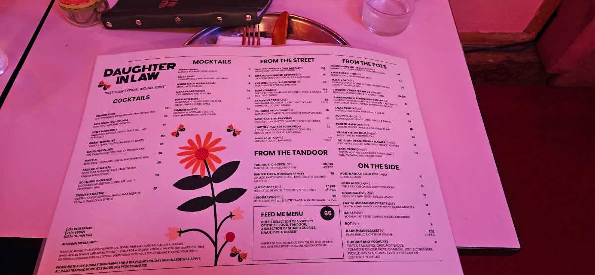 Menu, Daughter In Law Melbourne CBD