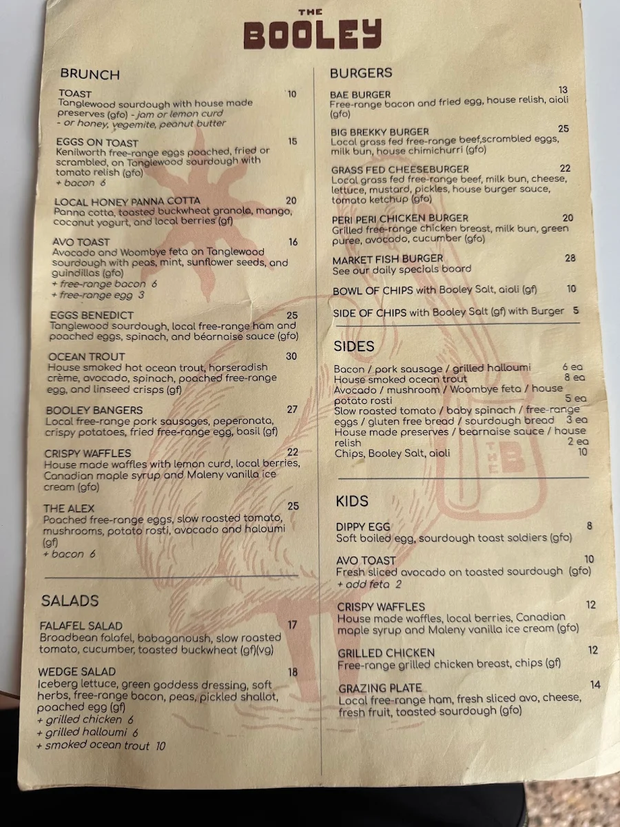Menu, The Booley