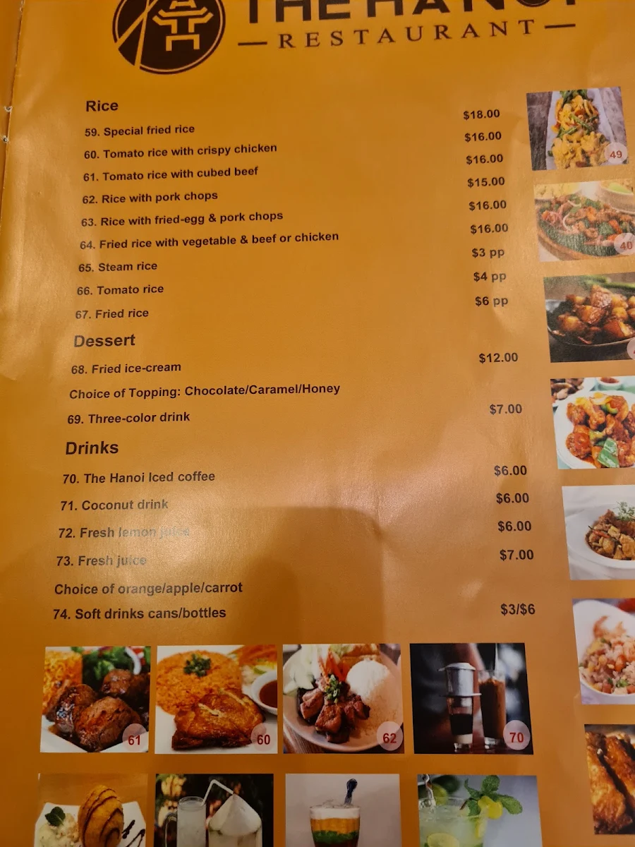 Menu, The Hanoi Restaurant