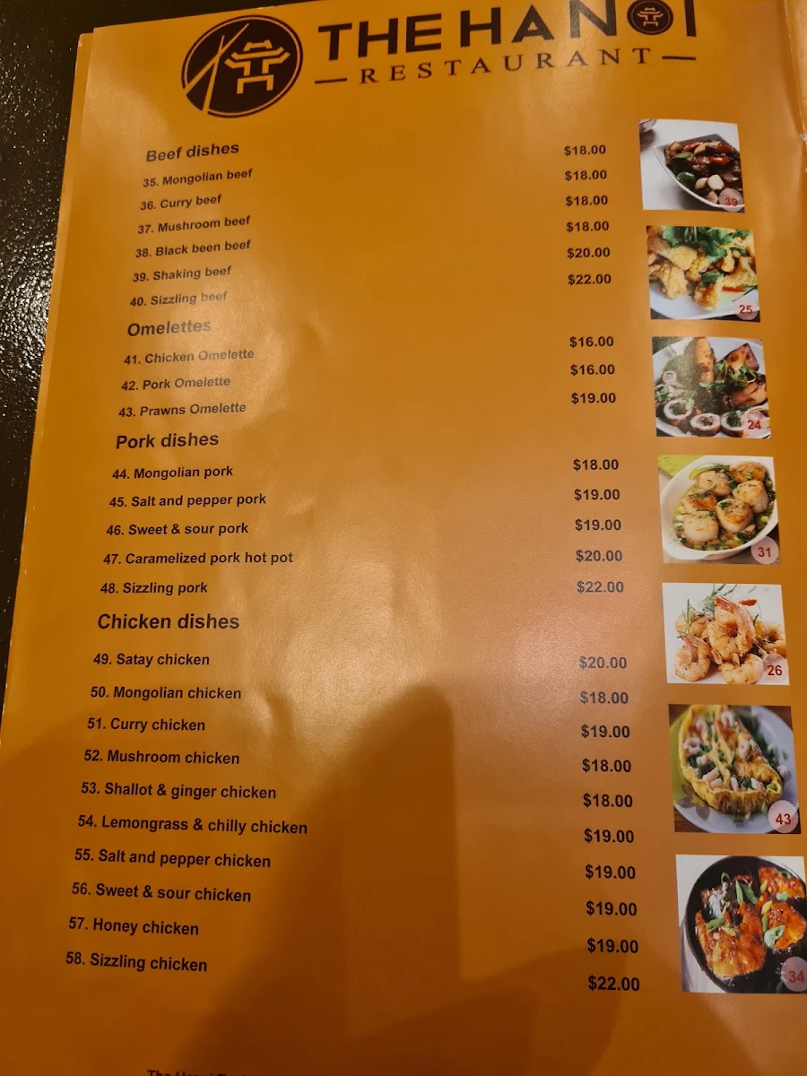 Menu, The Hanoi Restaurant