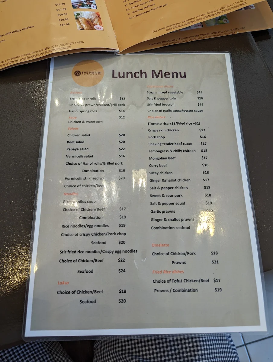 Menu, The Hanoi Restaurant