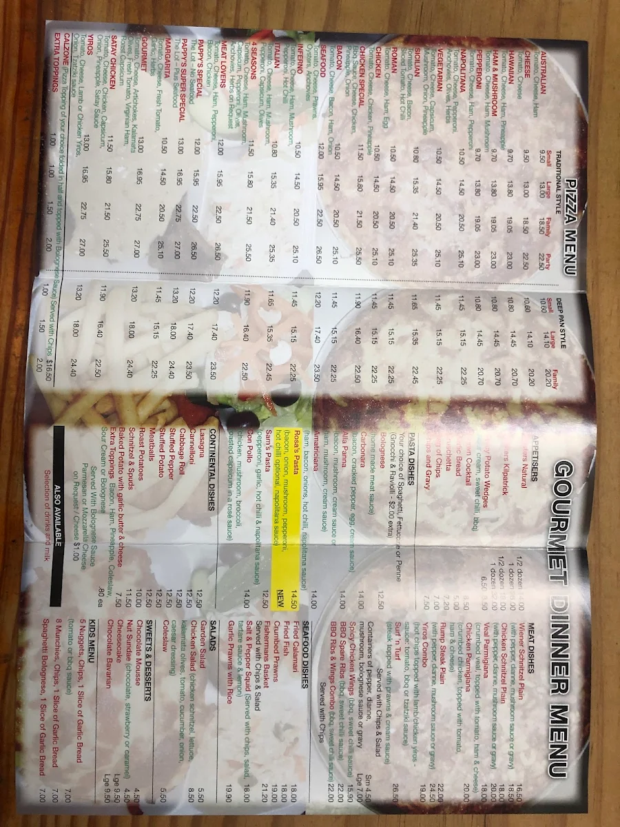 Menu, Pappy's Pizza Bar