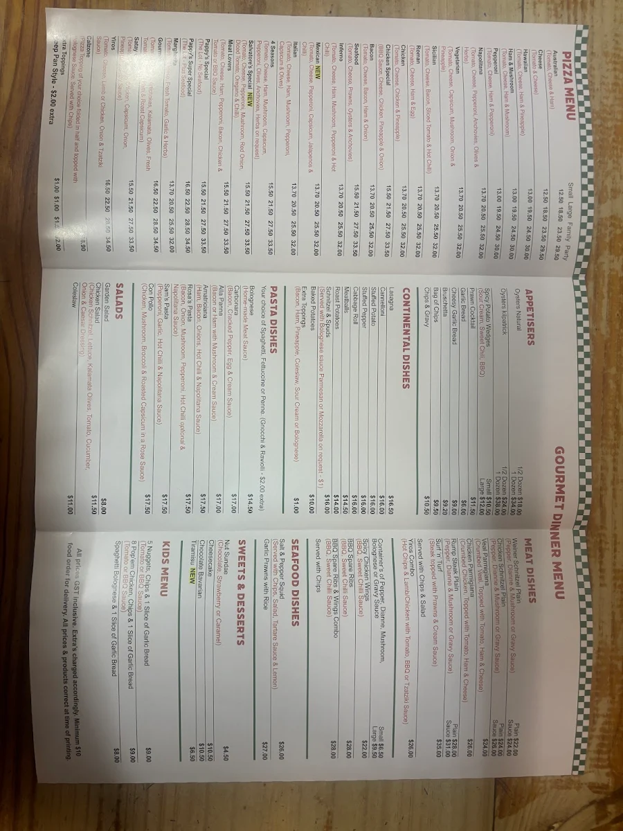 Menu, Pappy's Pizza Bar