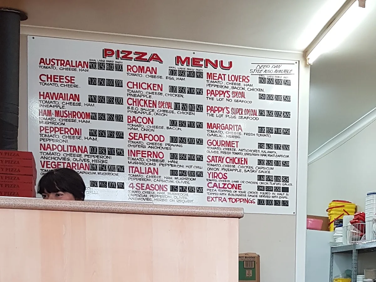 Menu, Pappy's Pizza Bar