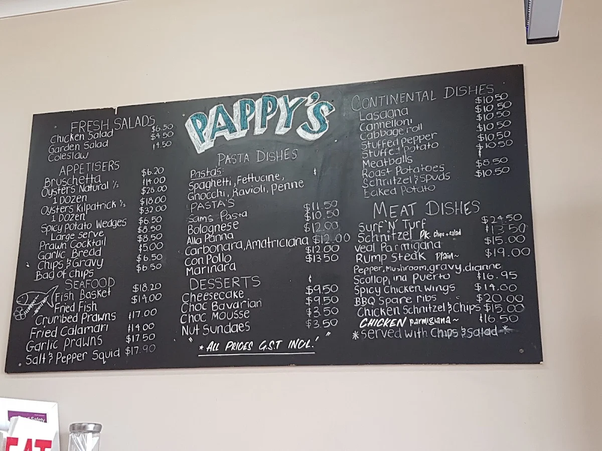 Menu, Pappy's Pizza Bar