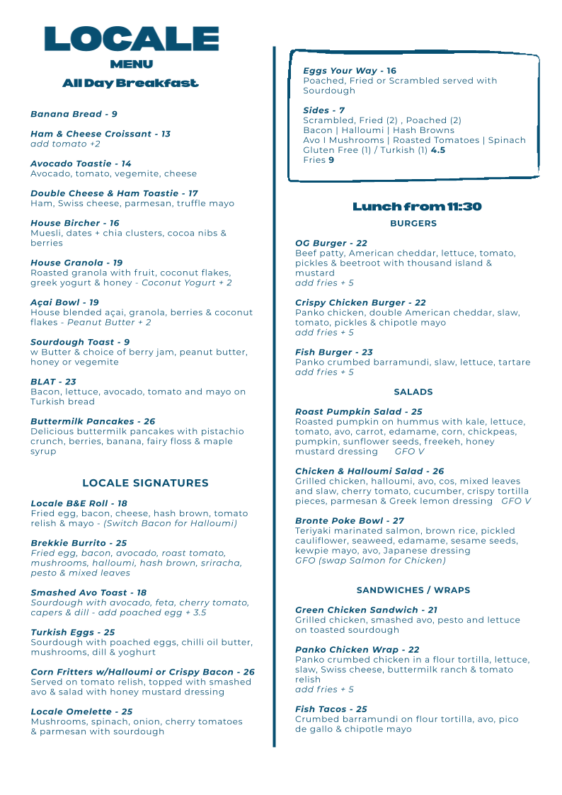 Menu, Locale Bronte