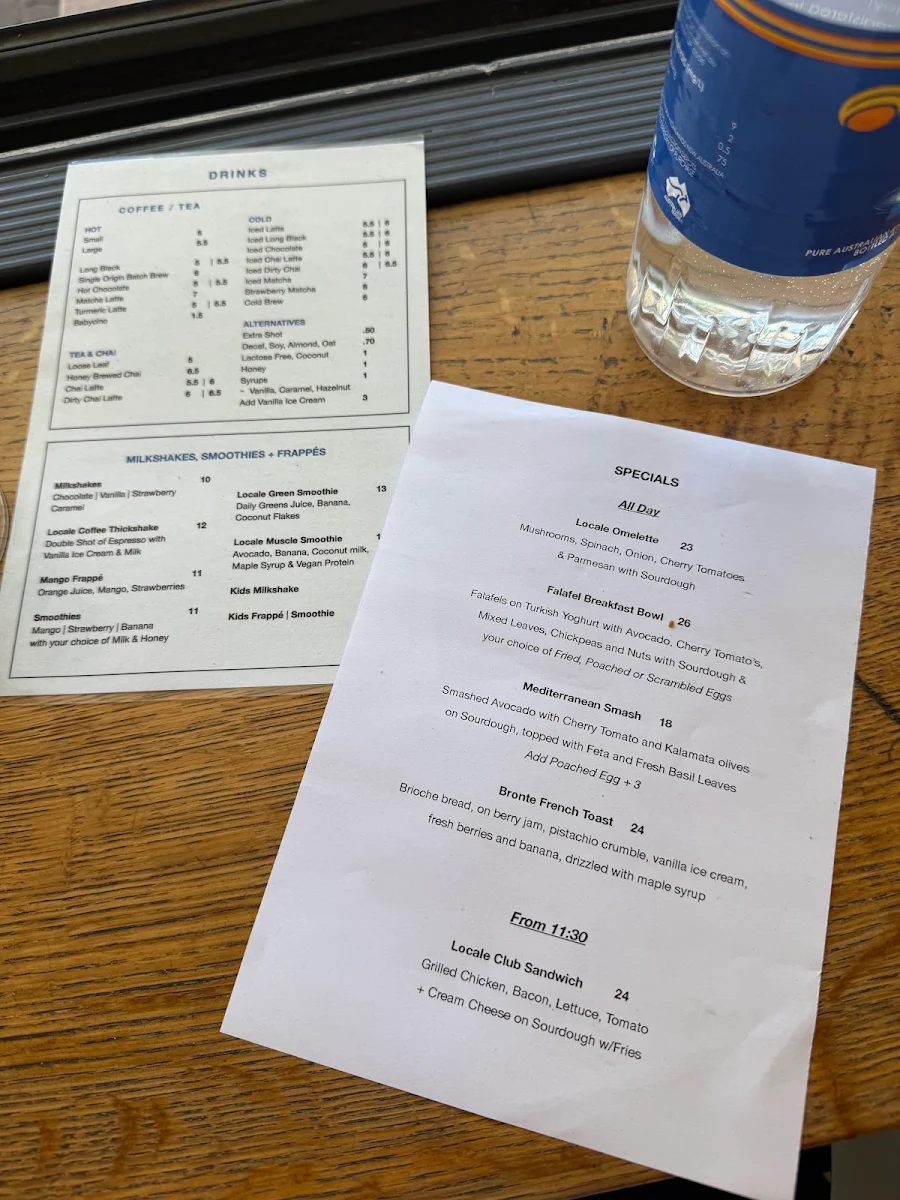 Menu, Locale Bronte